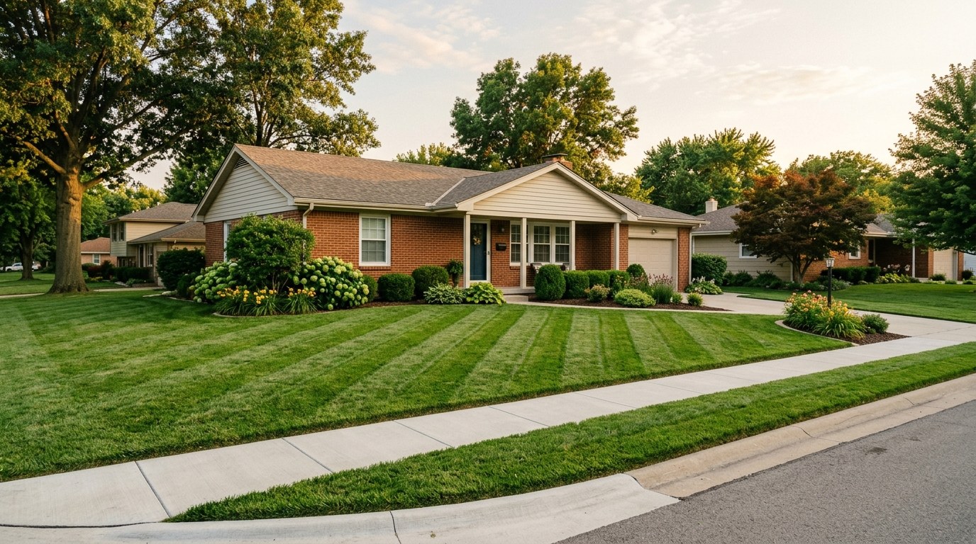 Freshly mowed lawn with stripes