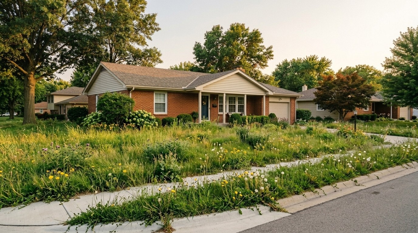 Overgrown yard before service